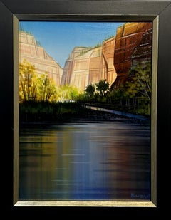 "Reflections Through Zion Canyon" Abstrahierte Landschaft, Ölgemälde auf Platte