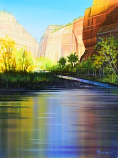 Michelle Condrat - "Reflections Through Zion Canyon" Abstracted Landscape, Oil Painting on Panel "Reflections Through Zion Canyon" Abstracted Landscape, Oil Painting on Panel