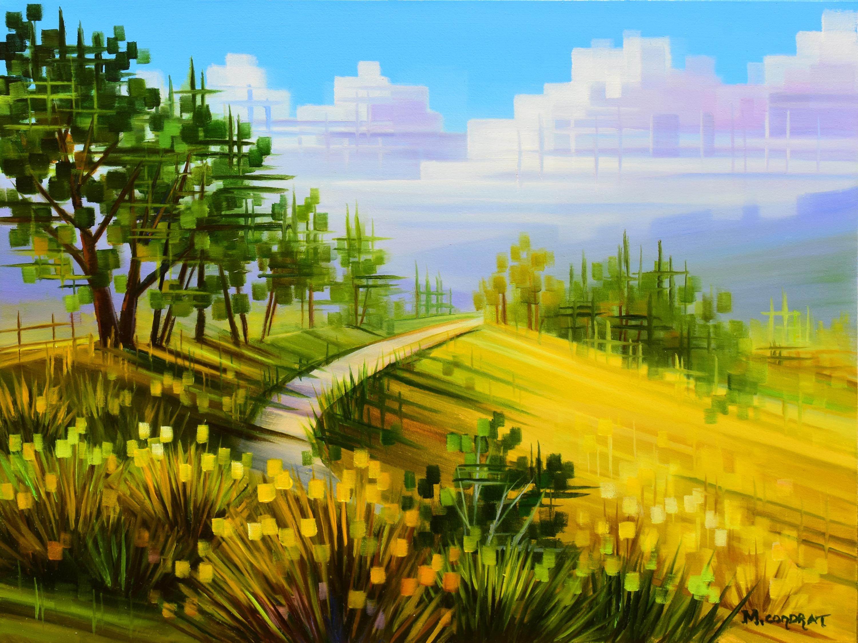 Michelle Condrat Landscape Painting - "Road to Adventure, " Landscape Summer Oil painting