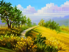 "Road to Adventure, " Landscape Summer Oil painting