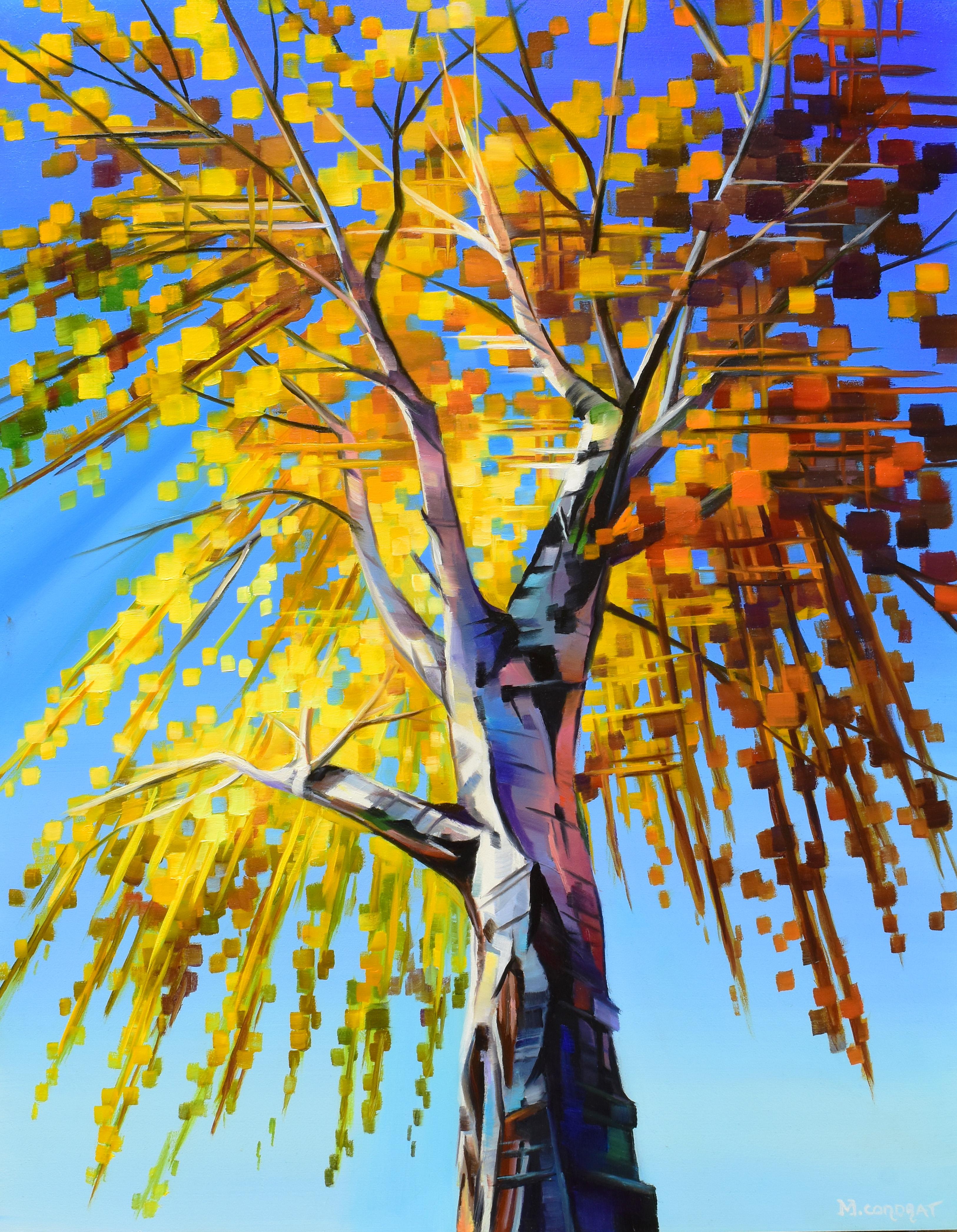 Michelle Condrat Landscape Painting - "Strength and Beauty" - Oil Painting with a Tree Showing Fall Colors