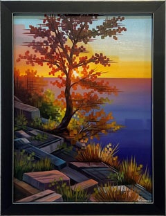 "Sonnenuntergangsbeleuchtung", Ölgemälde im Herbst, Sonnenuntergang