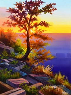 "Sonnenuntergangsbeleuchtung", Ölgemälde im Herbst, Sonnenuntergang