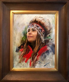 "Alaskan Yup'ik Girl with Traditional Headdress" Original Oil Portrait Painting