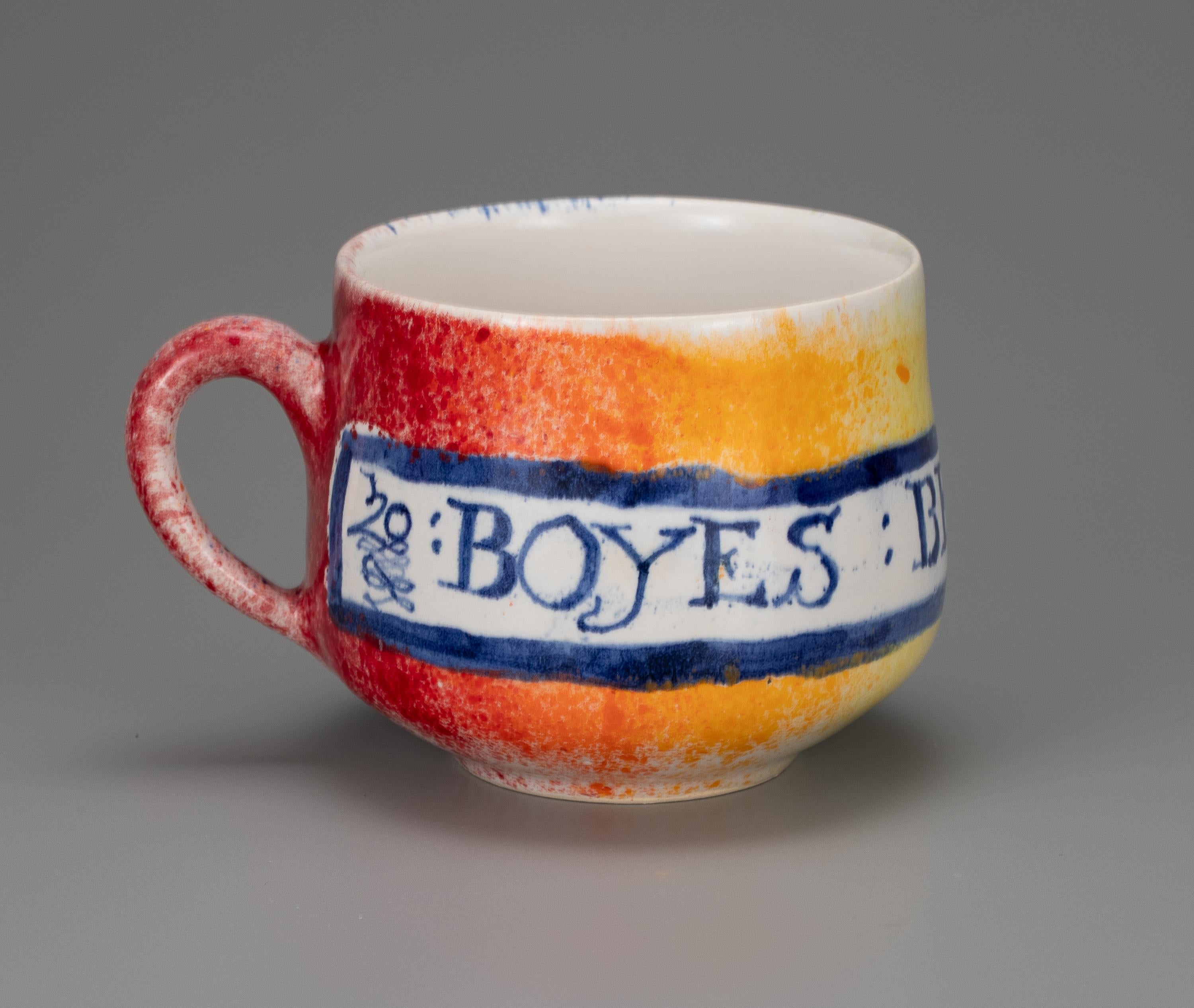 Contemporary Michelle Erickson Ceramics Delftware Mugs GOD BLES  THE QVEEN, BOYES BEE MERRY  For Sale