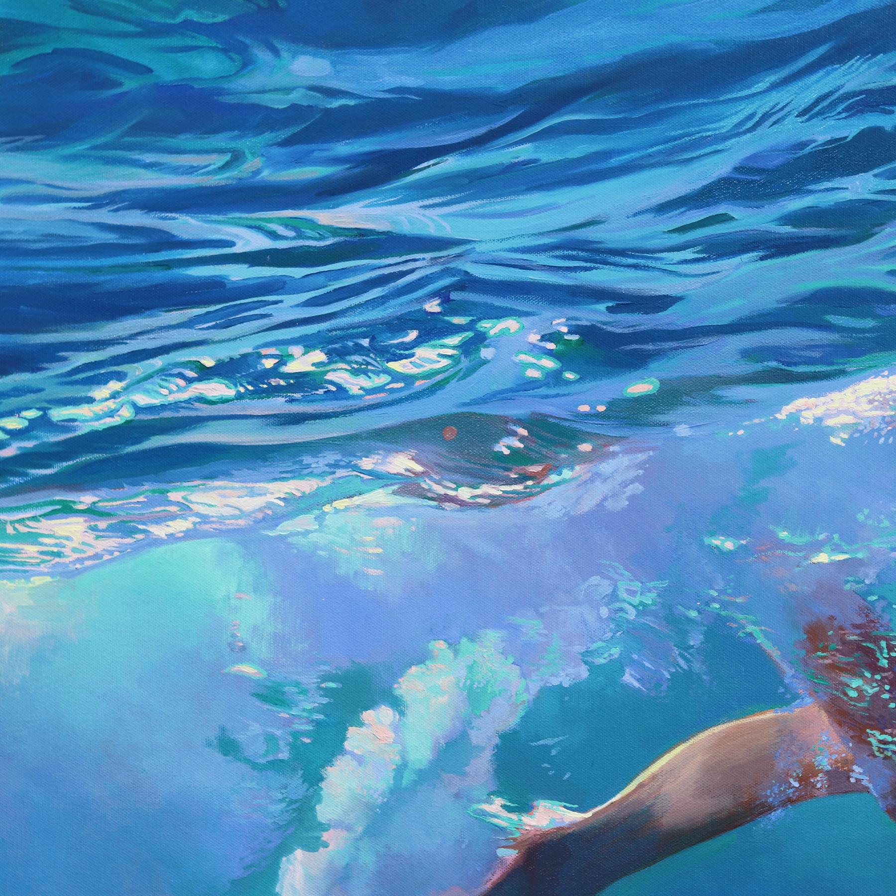 Confront - Gran pintura al óleo figurativa oceánica original sobre lienzo - Painting Contemporáneo de Michelle Fillmore