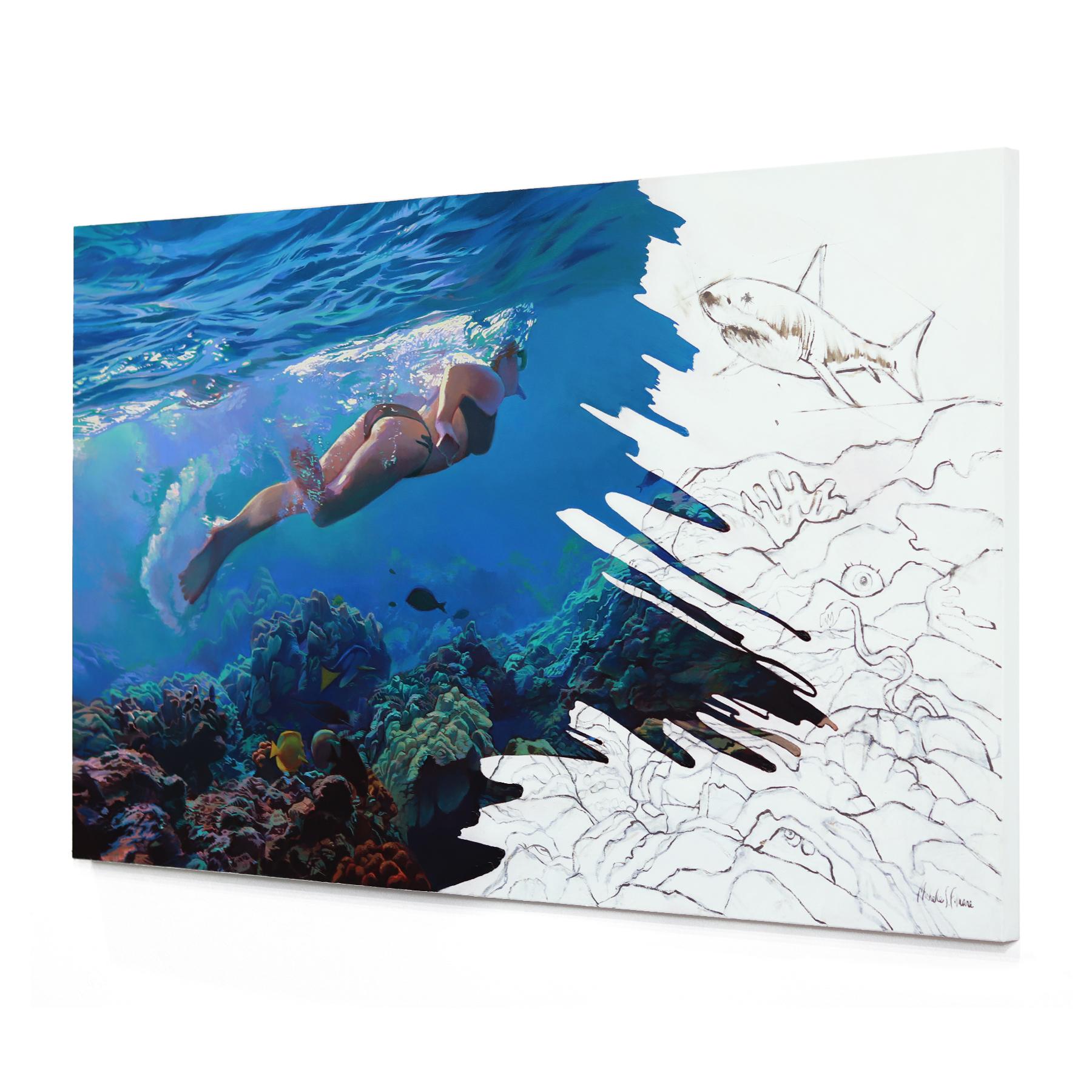 Confront - Gran pintura al óleo figurativa oceánica original sobre lienzo - Landscape Painting Azul de Michelle Fillmore