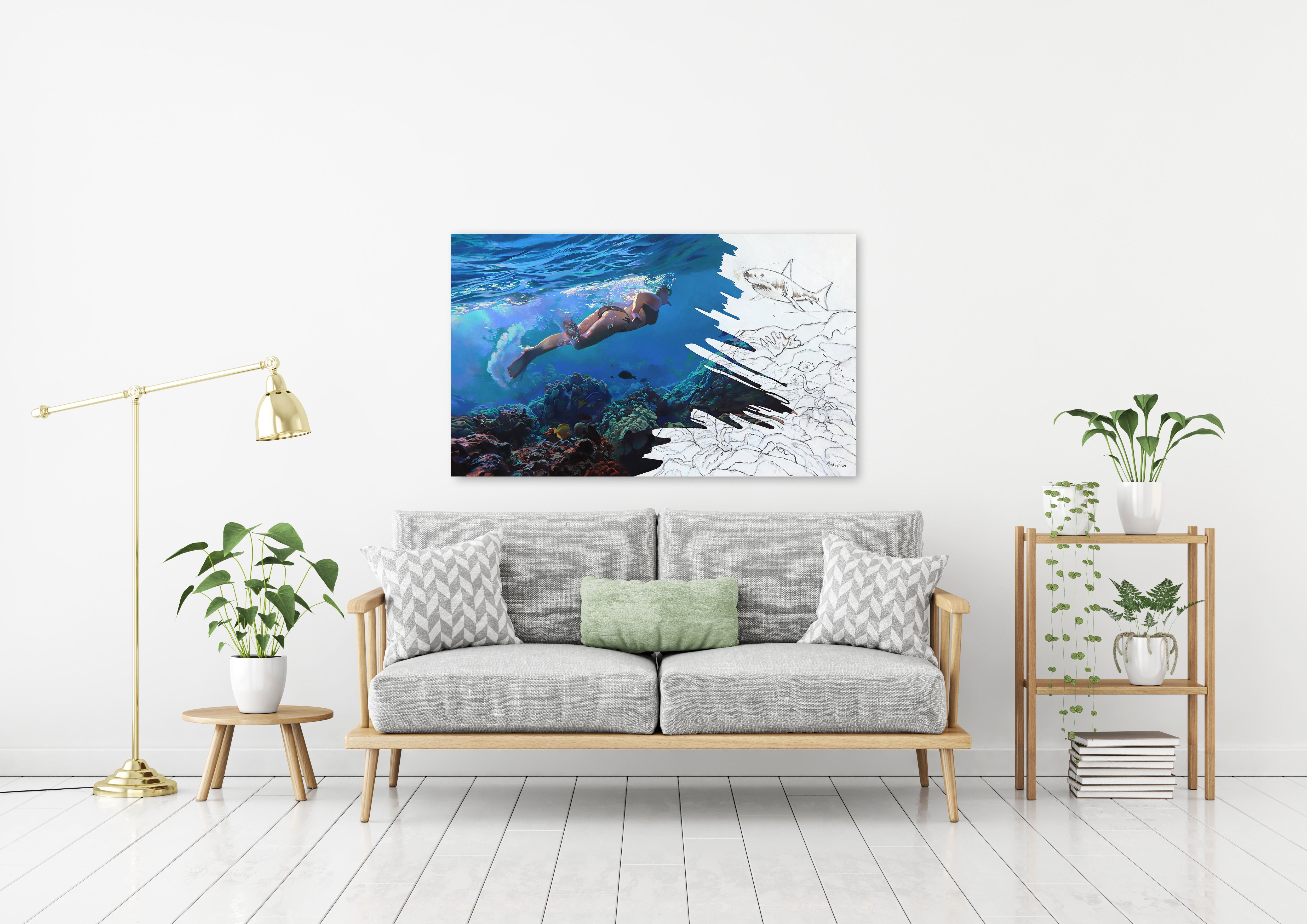 Confront - Gran pintura al óleo figurativa oceánica original sobre lienzo en venta 1
