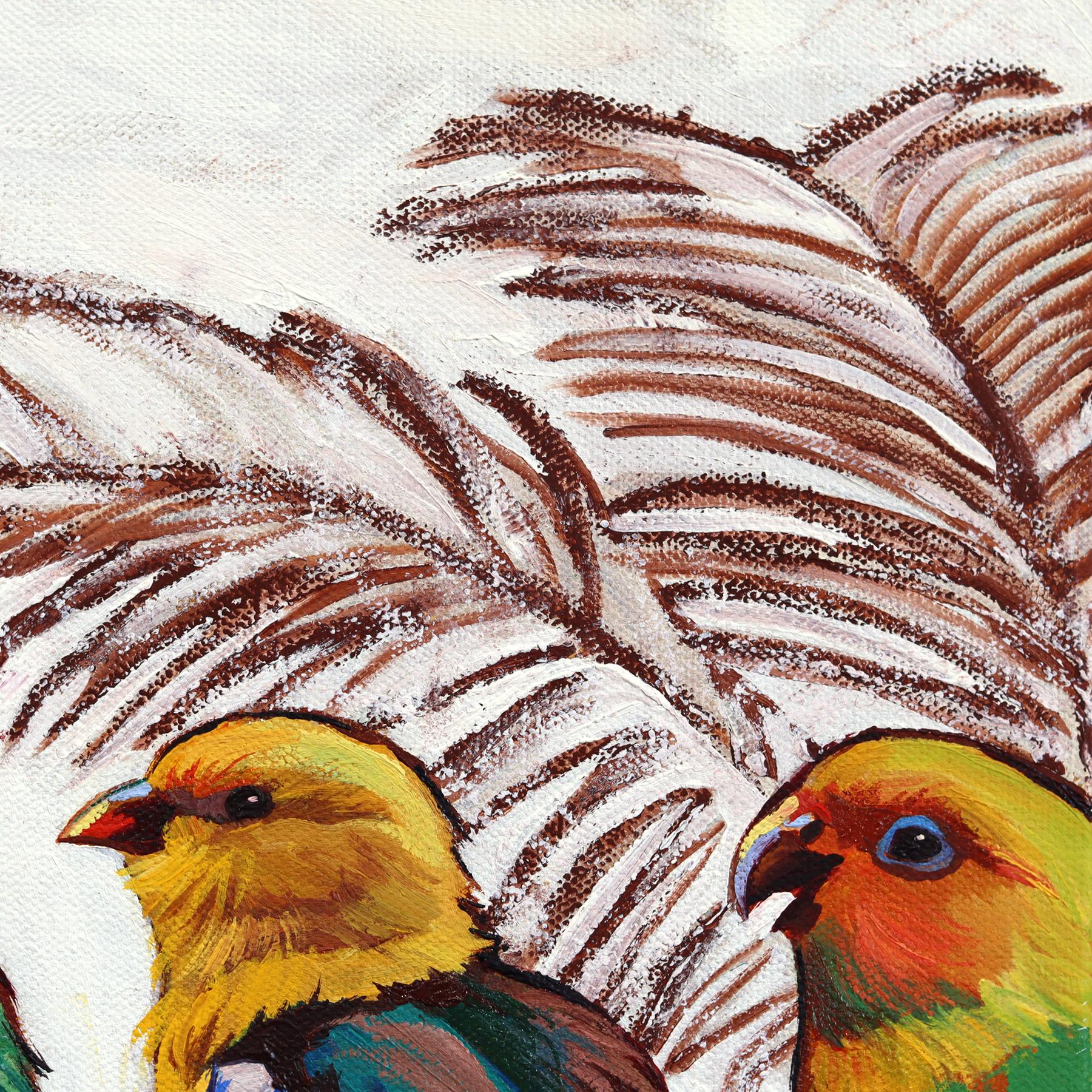 Das Leben in Farbe - Original Abstrakt Bunt Lebendige Vögel Ölgemälde auf Leinwand im Angebot 1