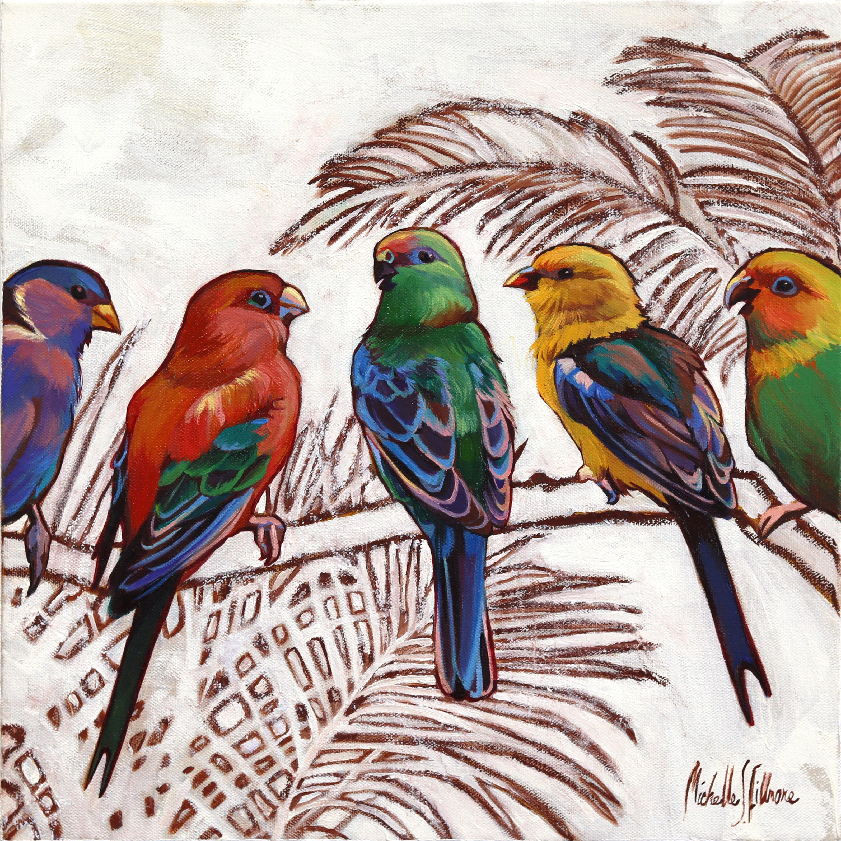 Das Leben in Farbe - Original Abstrakt Bunt Lebendige Vögel Ölgemälde auf Leinwand