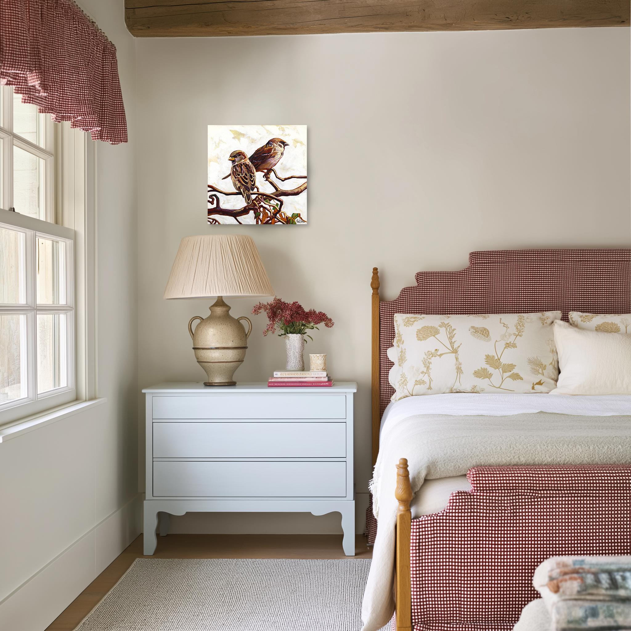 Seeing the Forest - Abstrakte Nature Vögel Stillleben Ölgemälde auf Leinwand – Painting von Michelle Fillmore