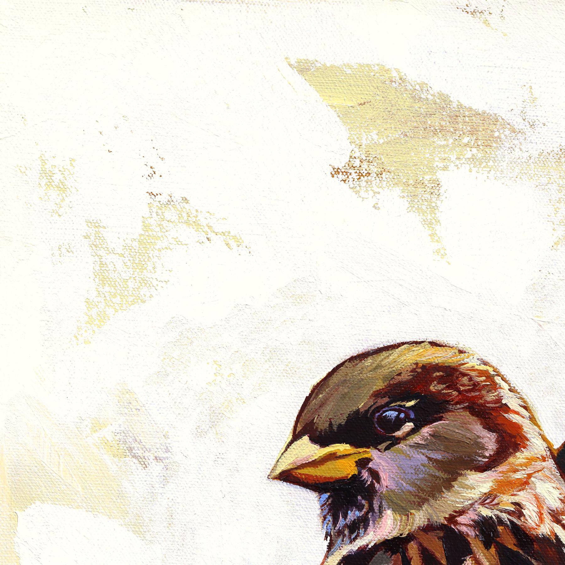 Seeing the Forest - Abstrakte Nature Vögel Stillleben Ölgemälde auf Leinwand (Weiß), Still-Life Painting, von Michelle Fillmore