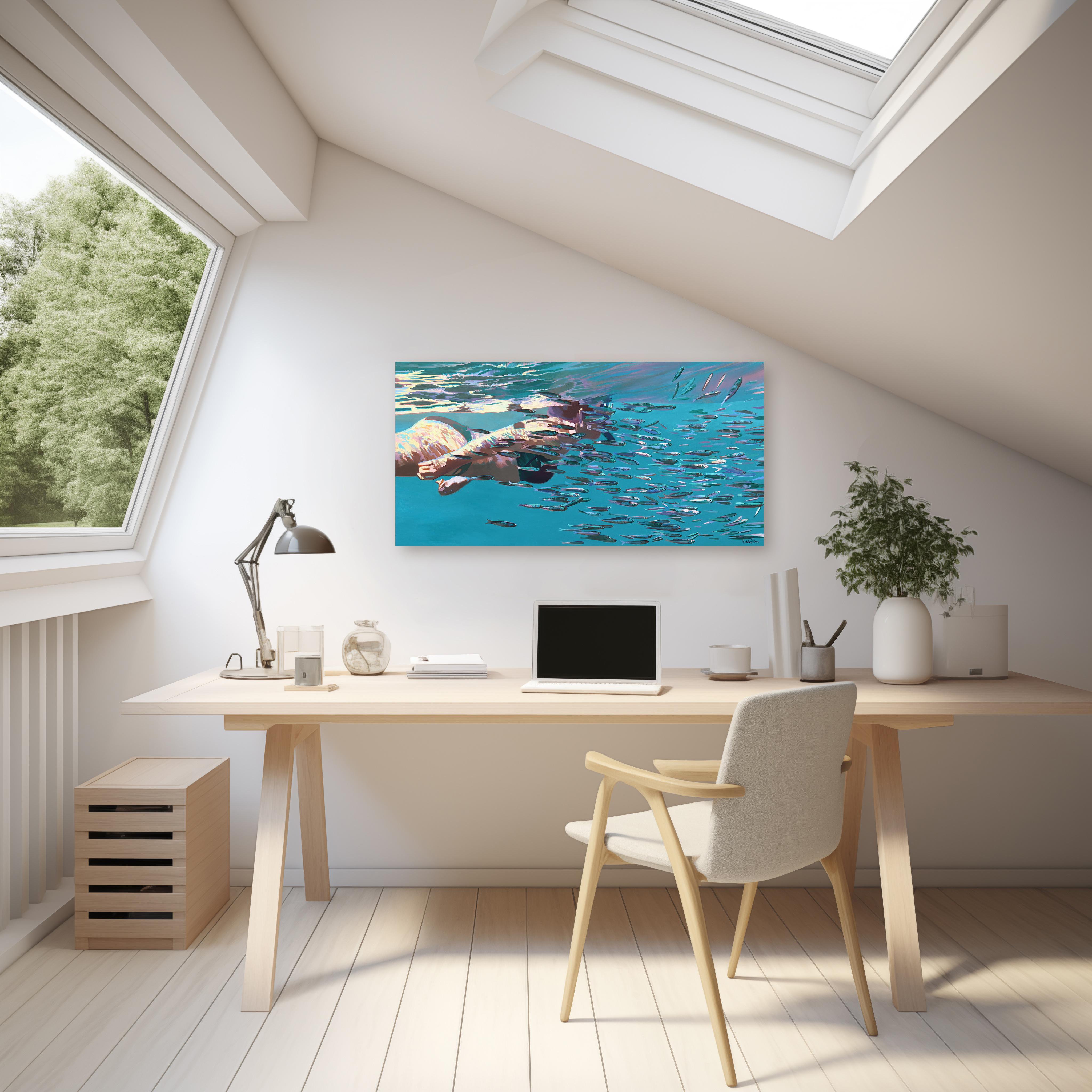 Stronger Together - Abstract Figurative Ocean Swimming Still Life Oil Panting - Painting by Michelle Fillmore