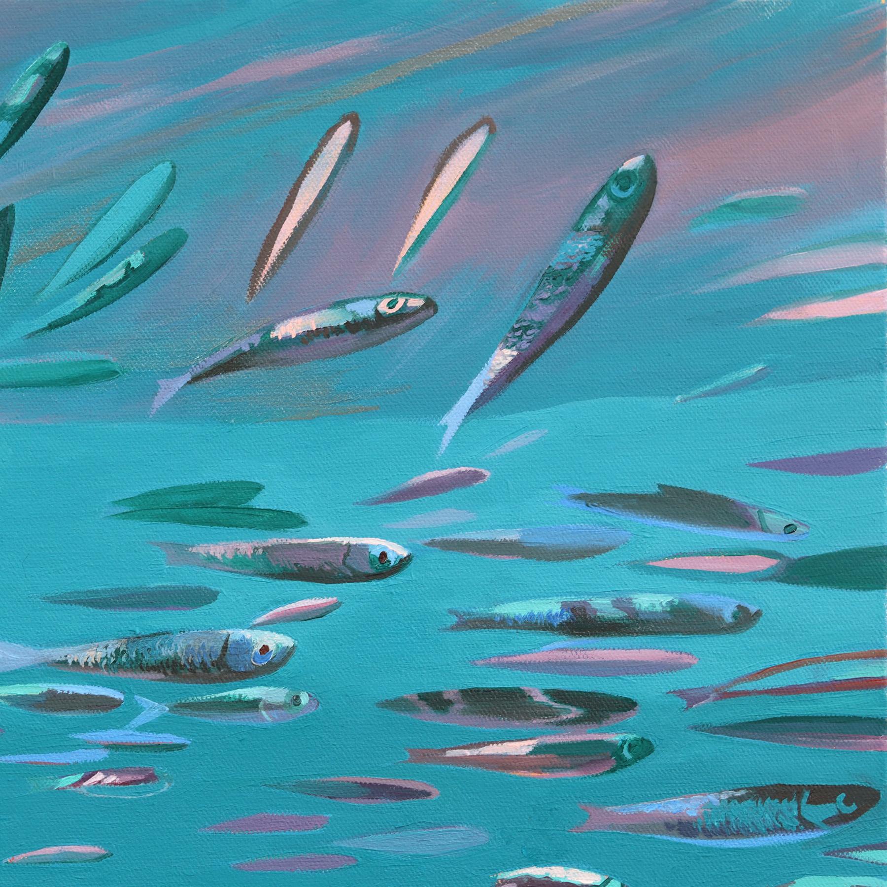 Stronger Together - Abstract Figurative Ocean Swimming Still Life Oil Panting For Sale 1