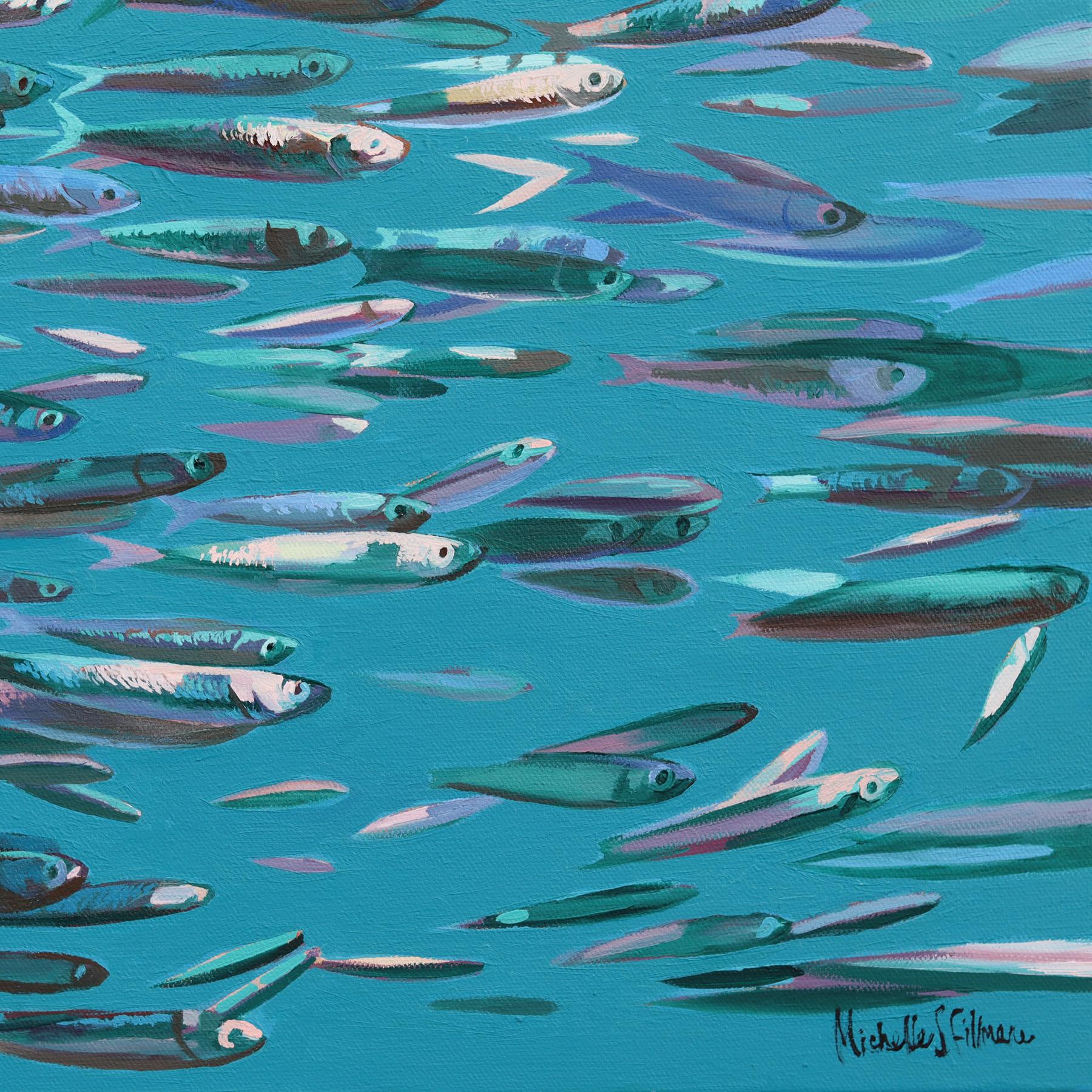 Stronger Together - Abstract Figurative Ocean Swimming Still Life Oil Panting For Sale 4