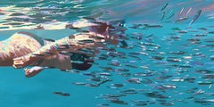 Stronger Together - Abstract Figurative Ocean Swimming Still Life Oil Panting