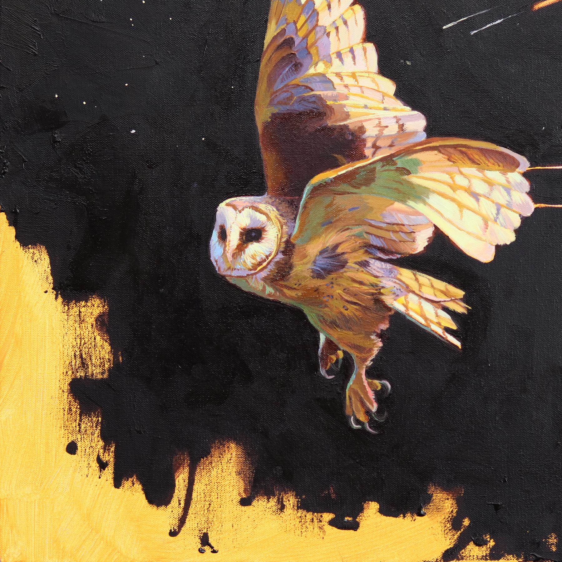 Le rêveur - Peinture à l'huile sur toile - Hibou figuratif en vente 2