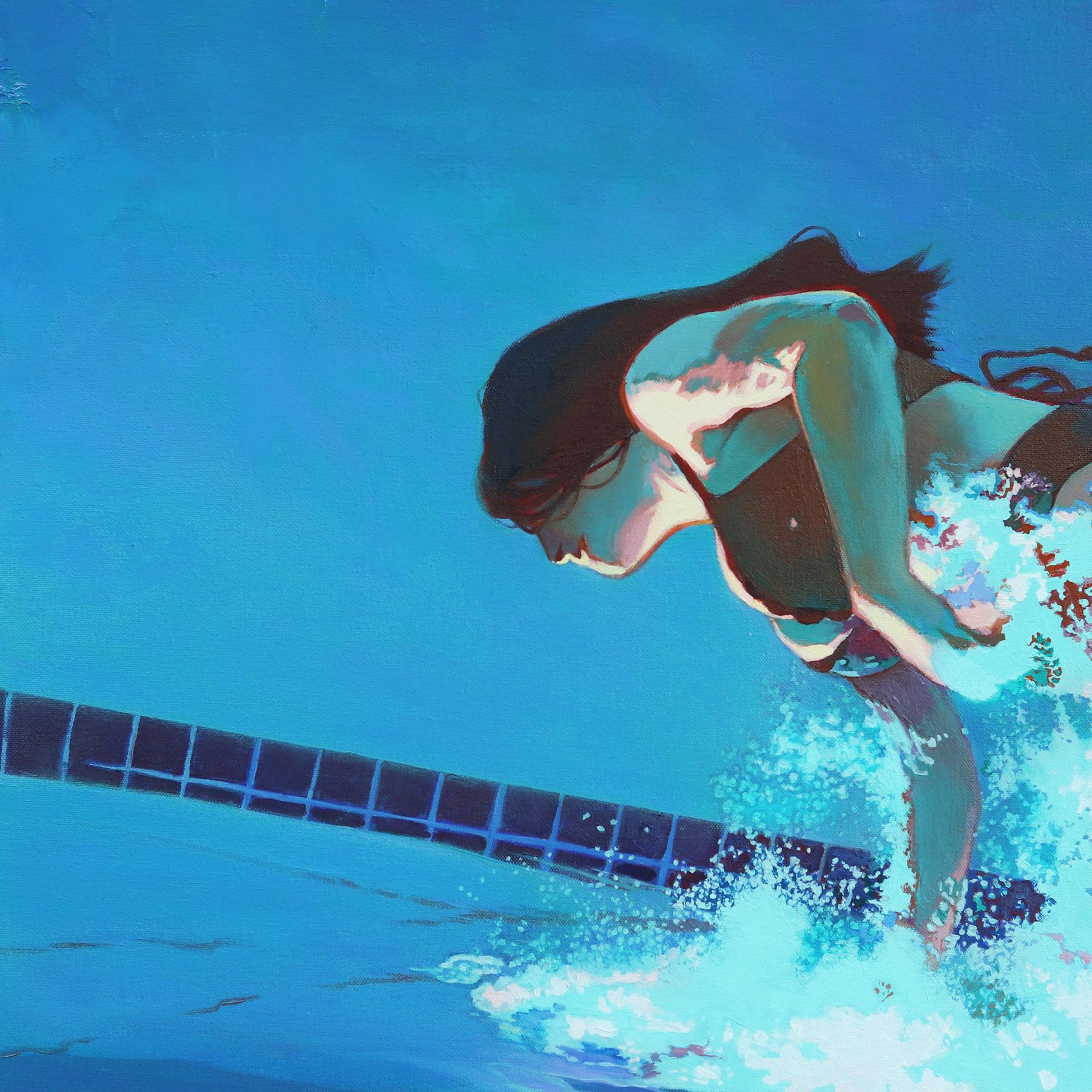 Il lato positivo - Pittura ad olio figurativa originale blu su tela - Painting Contemporaneo di Michelle Fillmore