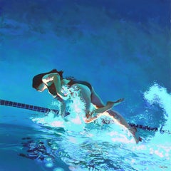 The Upside - Blue Original Figurative Oil Painting on Canvas