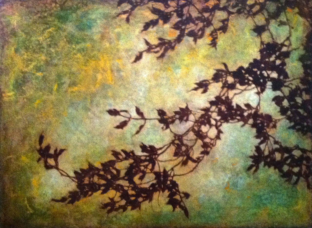 Flow, Botanical, Oil, Oil Glazes, Nature, Optimistic, Vines, Green, Brown - Painting by Michelle Gagliano