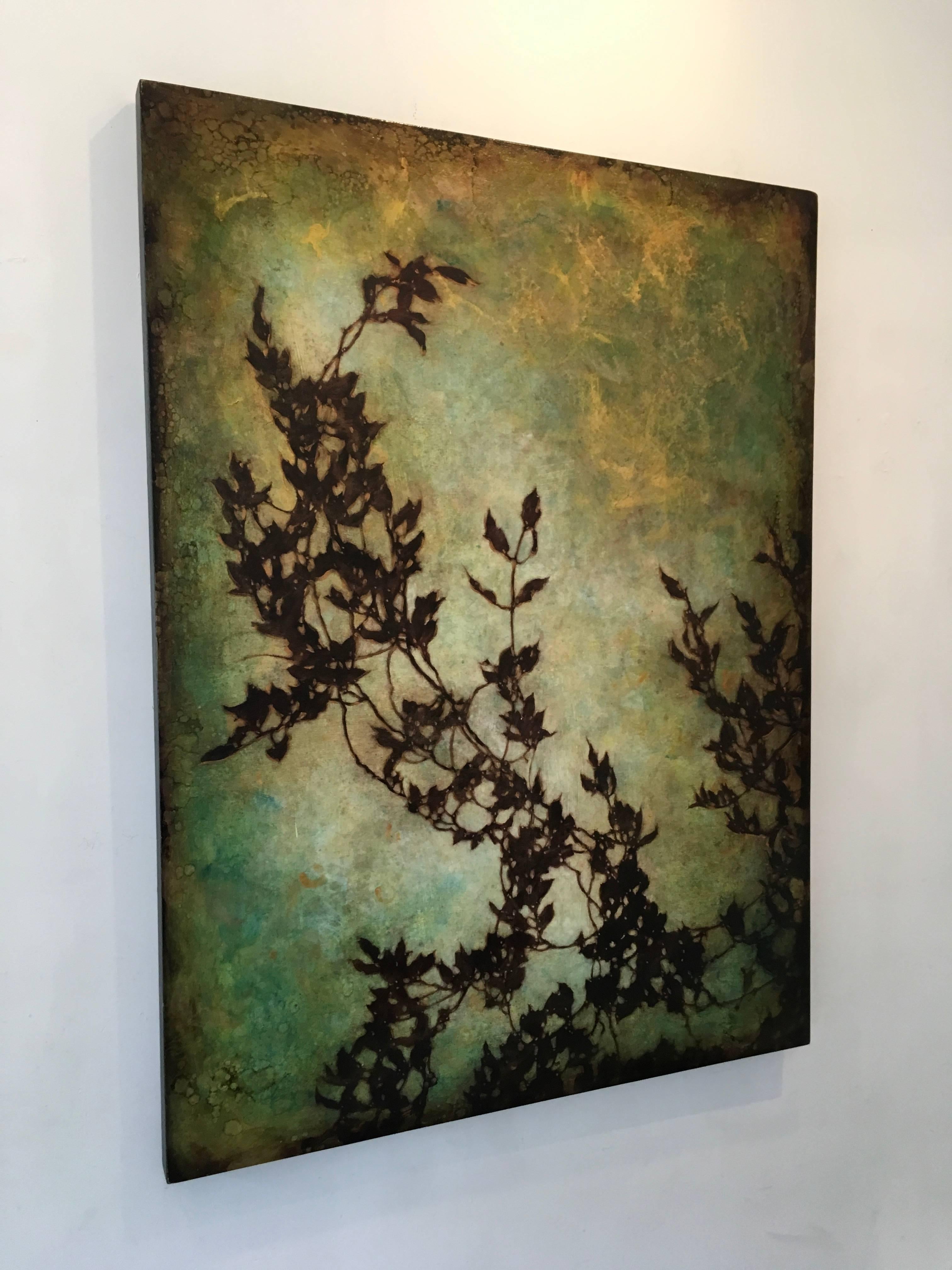 Michelle Gagliano Landscape Painting - Flow, Botanical, Oil, Oil Glazes, Nature, Optimistic, Vines, Green, Brown