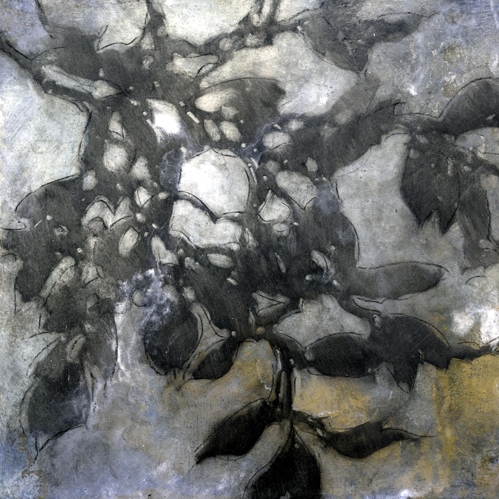 Michelle Gagliano Landscape Painting - Nebular Vines 9432, Botanical, Nature,  Silver, Brown, Leaves, Nature Inspired