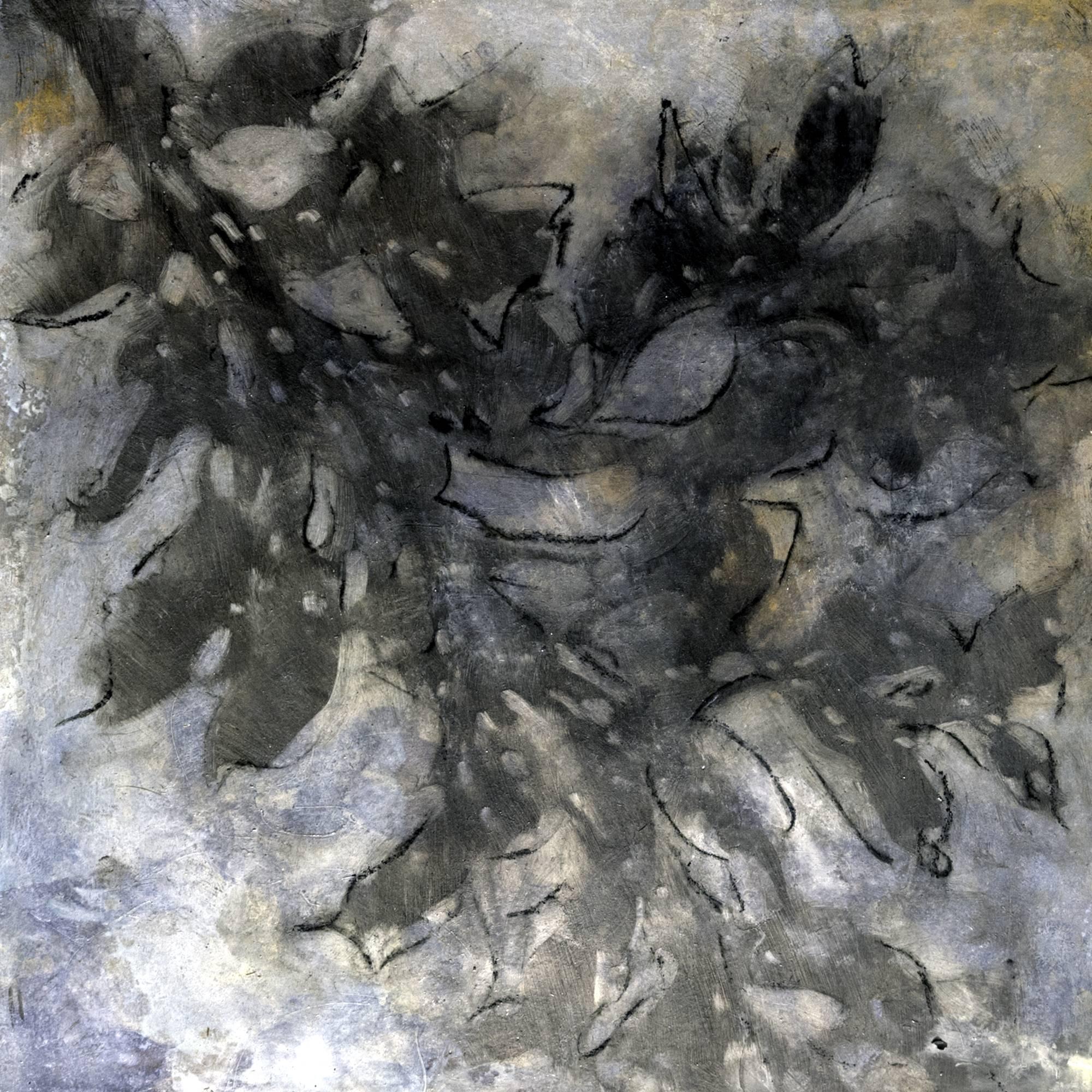 Nebular Vines 9438, Botanical, Nature, Argent, Vines, Huile, Feuilles, Mère Nature - Contemporain Painting par Michelle Gagliano