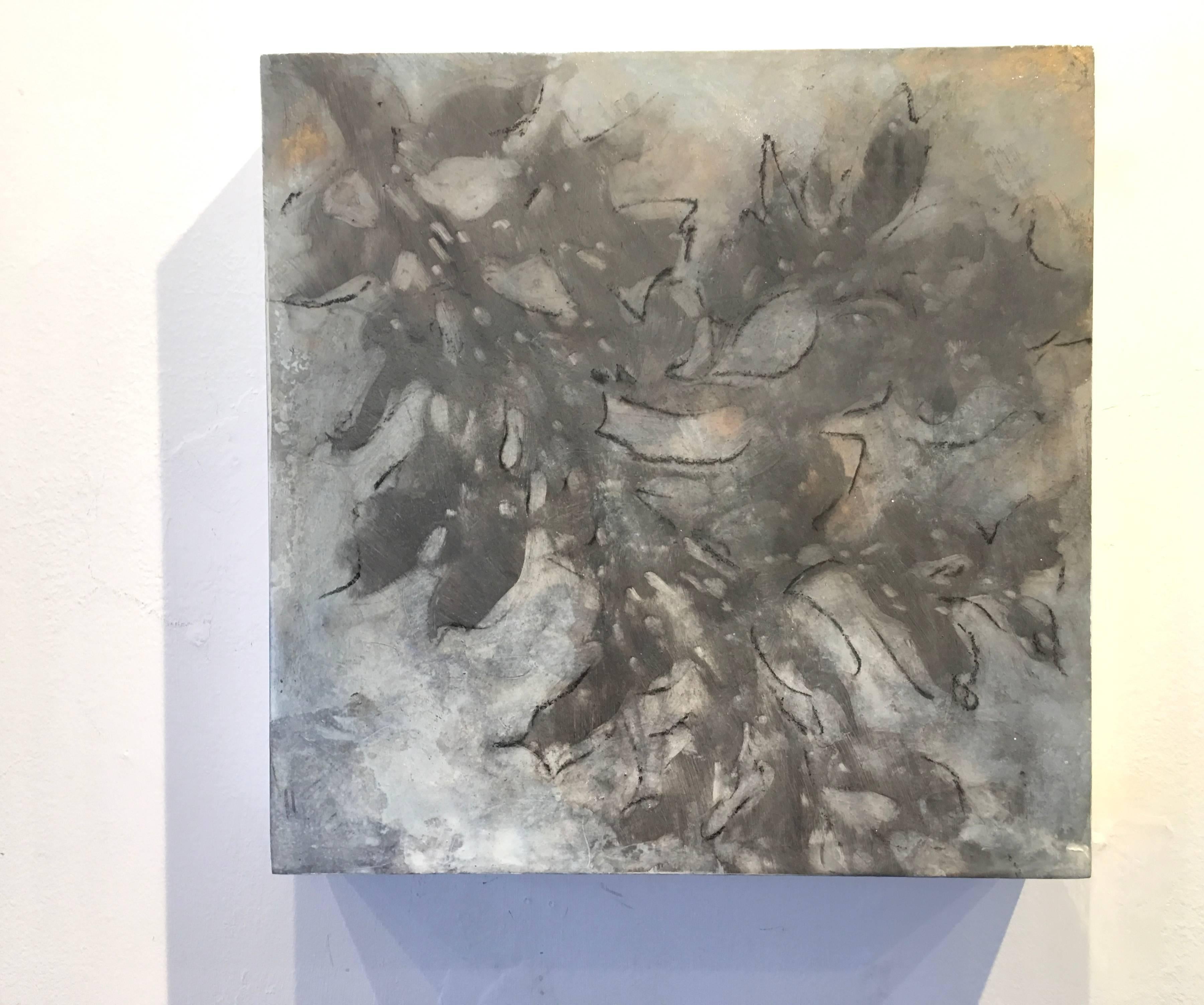 Michelle Gagliano Landscape Painting - Nebular Vines 9438, Botanical, Nature, Silver, Vines, Oil, Leaves, Mother Nature