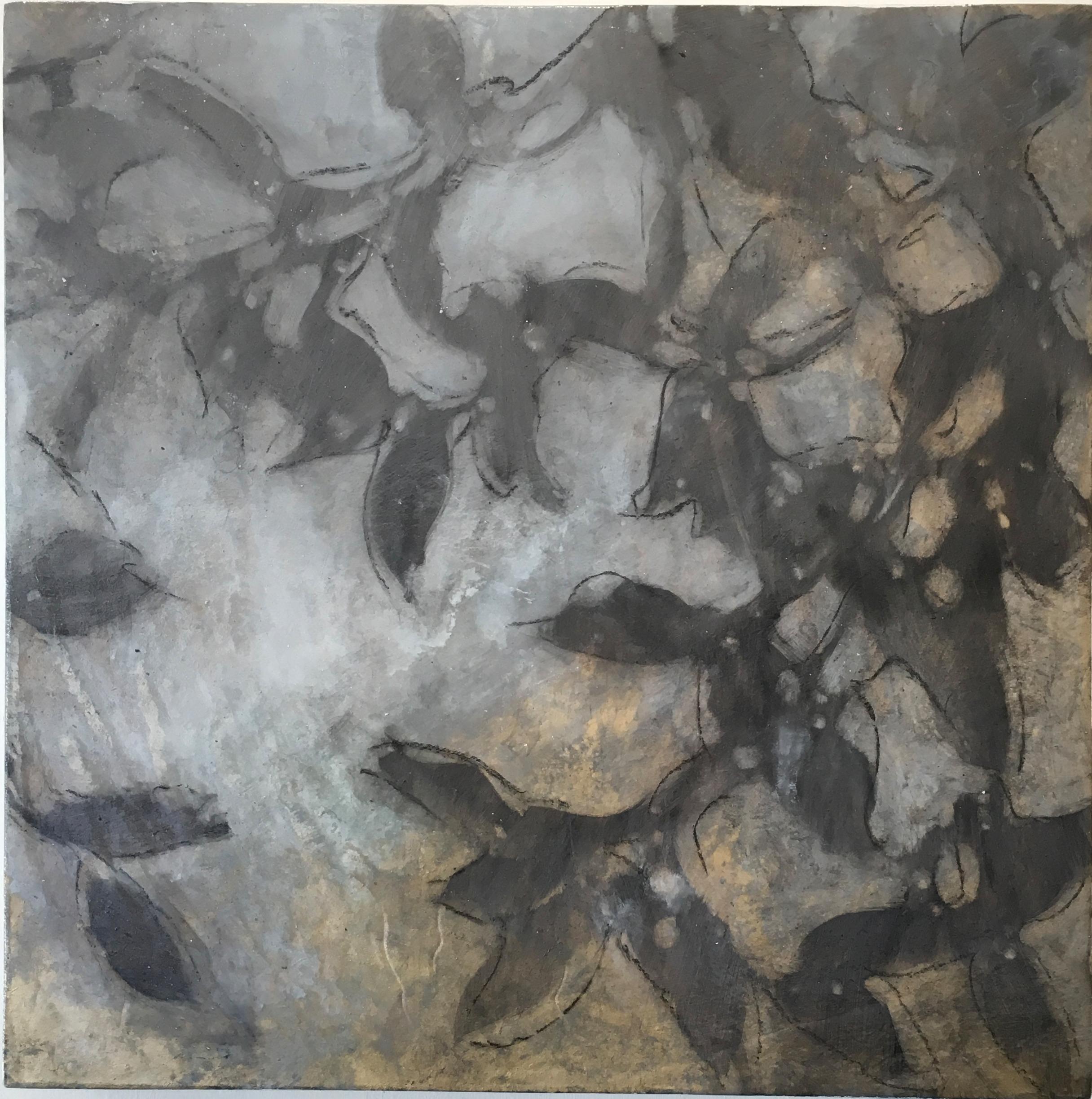 Michelle Gagliano Landscape Painting - Nebular Vines 9456, botanical, Nature, Vines, Silver, Leaves, Wood Panel, 