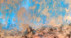 Scraped Landscape 2, Sky, Oil, Gold, Blue, Landscape, Gold Leaf, Painting