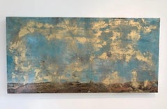 Scraped Landscape, Sky, Oil, Gold, Blue, Landscape, Gold Leaf, Painting