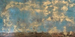 Scraped Landscape, Sky, Oil, Gold, Blue, Landscape, Gold Leaf, Painting
