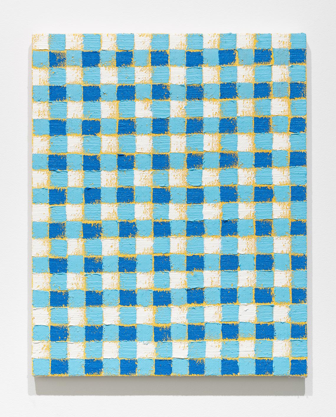Michelle Grabner, Untitled, 2017, oil paint on burlap on cradled panel, 20 x 16 x 1 inches.

Michelle Grabner (b. 1962 in Oshkosh, Wisconsin) works in variety of mediums including drawing, painting, video and sculpture. Grabner’s multi-faceted