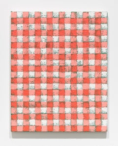 Michelle Grabner, Untitled, 2017, oil paint on burlap on panel, 20 x 16 x 1"