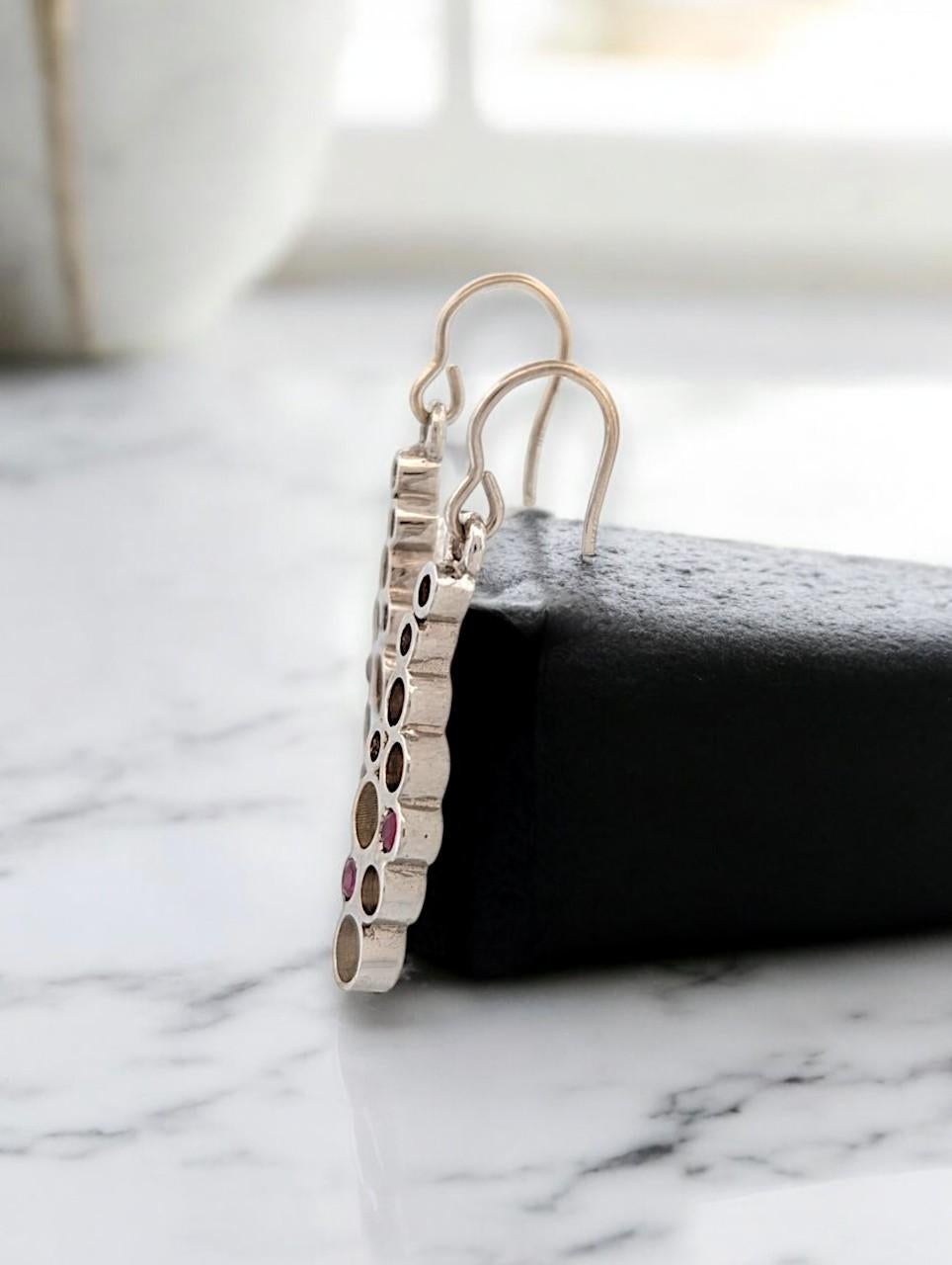 Artisan Michelle  Handmade 14k White Gold Earrings with Natural Rubies by Barb Evans For Sale
