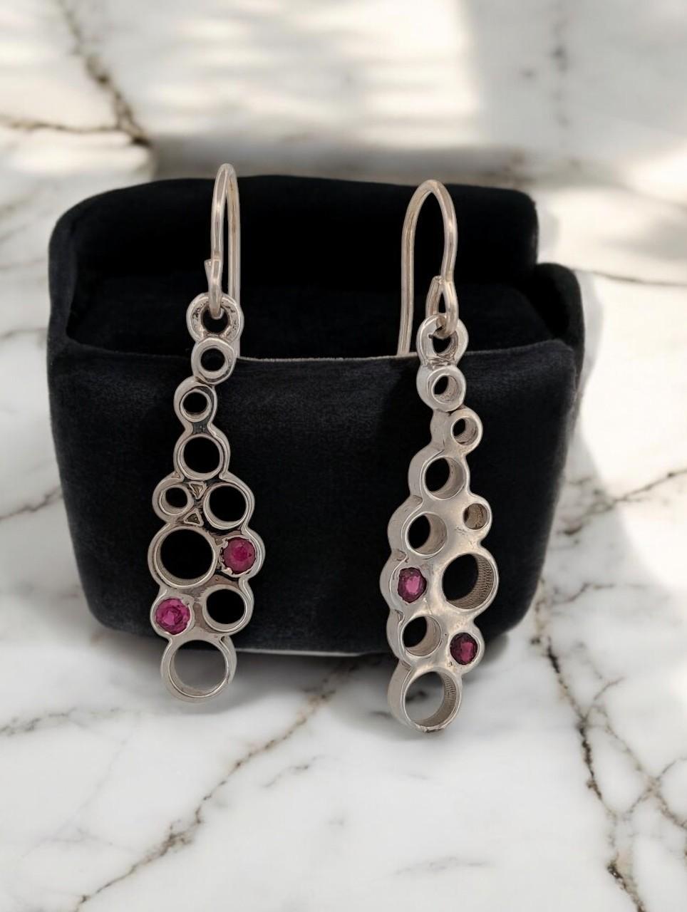 Women's Michelle  Handmade 14k White Gold Earrings with Natural Rubies by Barb Evans For Sale
