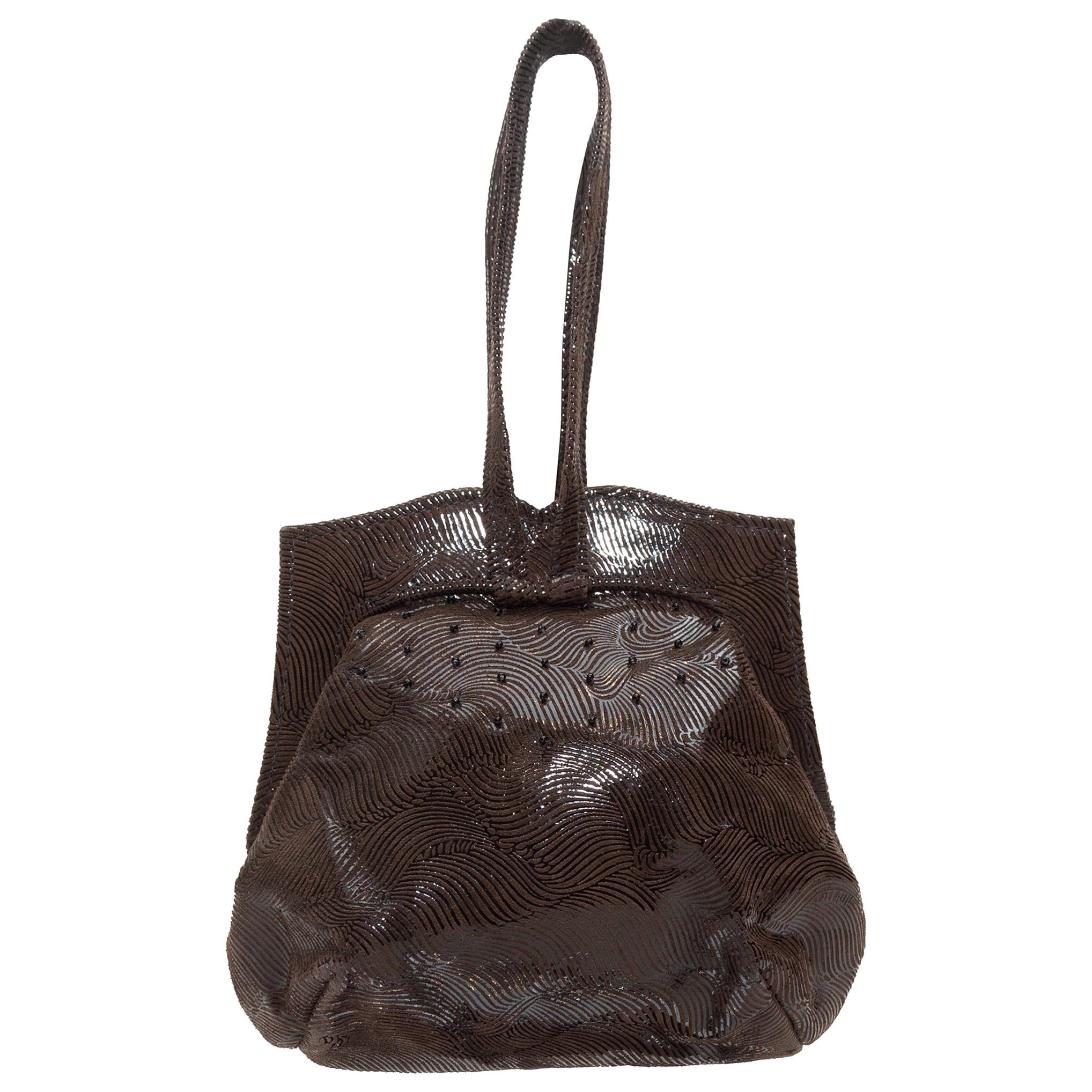 Michelle LaLonde Dark Brown Embossed Leather Evening Bag