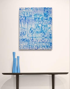 "Blue Six" Abstract Painting -bold, modern, blue, purple, white, elegant,