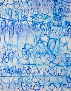 "Blue Six" Abstract Painting -bold, modern, blue, purple, white, elegant, 