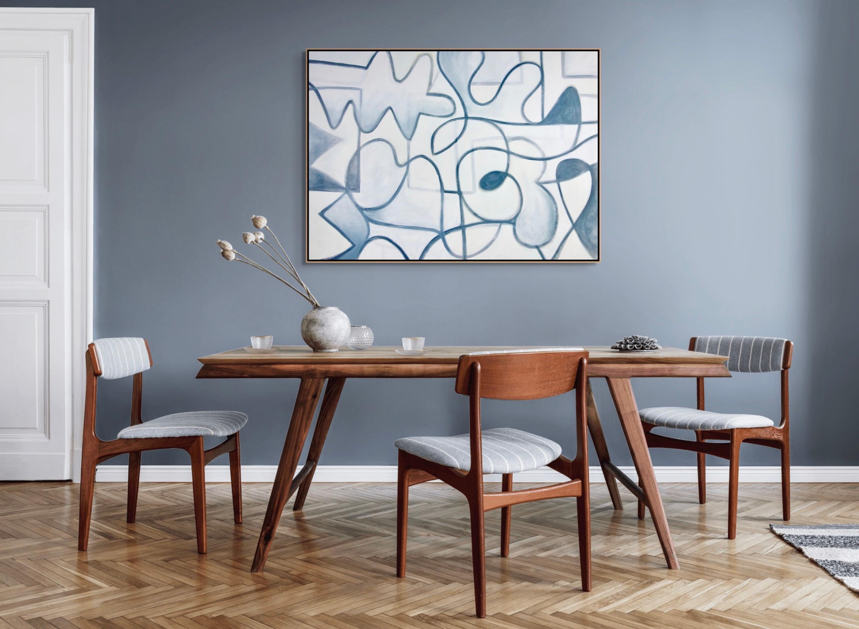 Earth and Sky: Abstract Painting -bold, white, blue, large For Sale 3