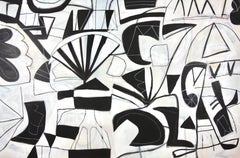 "Findings" Abstract Painting -bold, white, black, creme, gray, large, silver