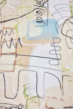 "Frame of Thought" Abstract Painting - creme, blue, green, modern, elegant