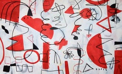 "Meteor Shower 2" Abstract Painting - Bold, red, black, white, modern, elegant