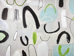 Peinture abstraite « Photosynthesis » - audacieuse, blanche, noire, bleue, grise, audacieuse, verte