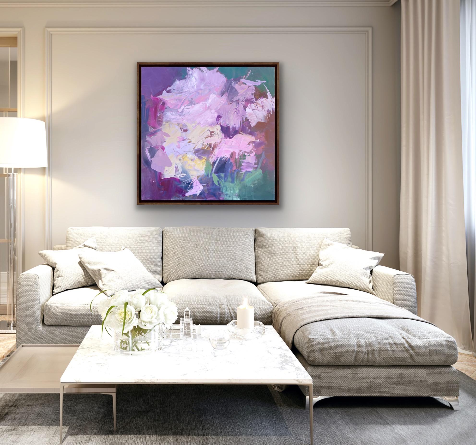 Bloom Bombe, Abstrakte Blumenkunst, leuchtendes lila abstraktes Gemälde, Expressionismus  – Painting von Michelle Marra