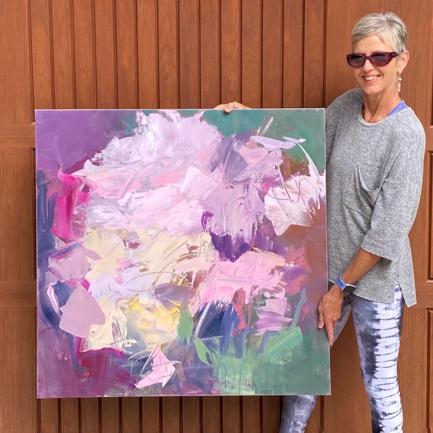 Bloom Bombe, Abstrakte Blumenkunst, leuchtendes lila abstraktes Gemälde, Expressionismus  (Abstrakter Impressionismus), Painting, von Michelle Marra