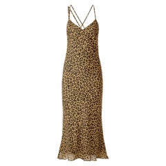 Michelle Mason Draped Leopard Print Silk Chiffon Midi Dress