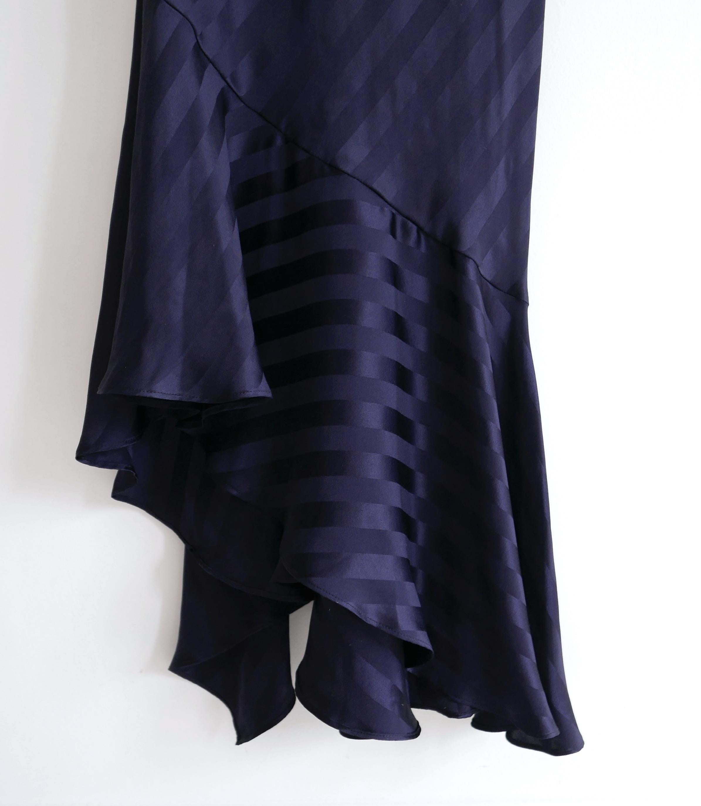 Black Michelle Mason navy silk shadow stripe dress For Sale