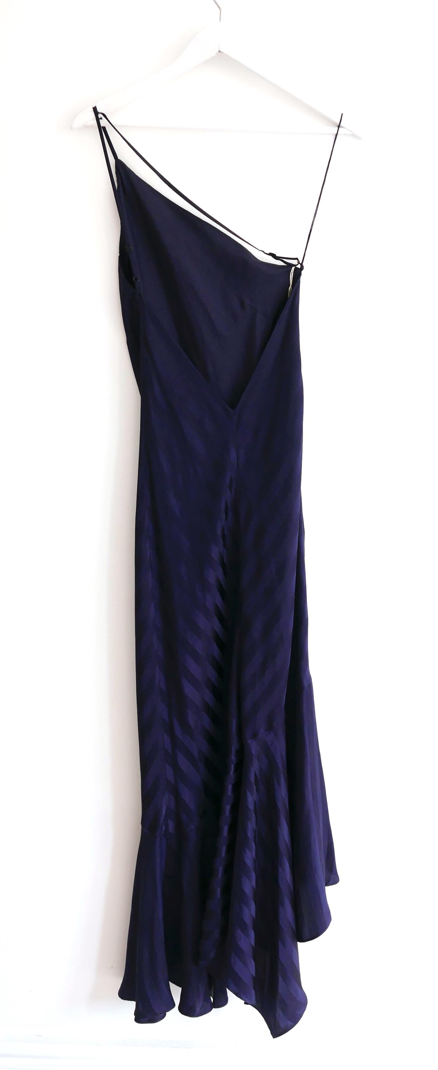 Michelle Mason navy silk shadow stripe dress For Sale 1