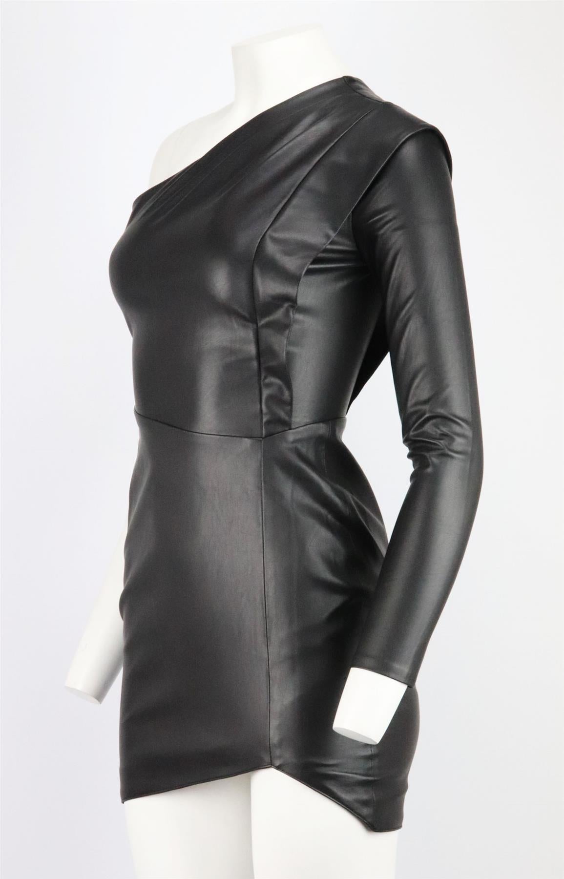 This dress by Michelle Mason uses the most flexible faux-leather that can find, so the dress molds to your frame, this supple mini is cut with one sleeve and a distinct, asymmetric neckline. Black faux-leather.Concealed zip fastening at side. 55%